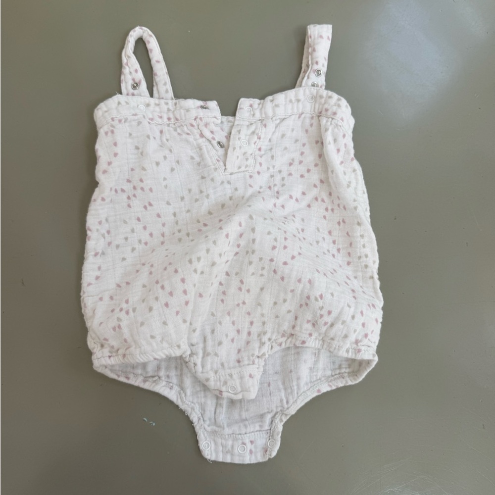 Aden and Anais White Baby Romper with Mauve Dots
